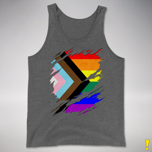 LGBTQ Progress Pride Flag Ripped Reveal Premium Tank Top - Deep Heather